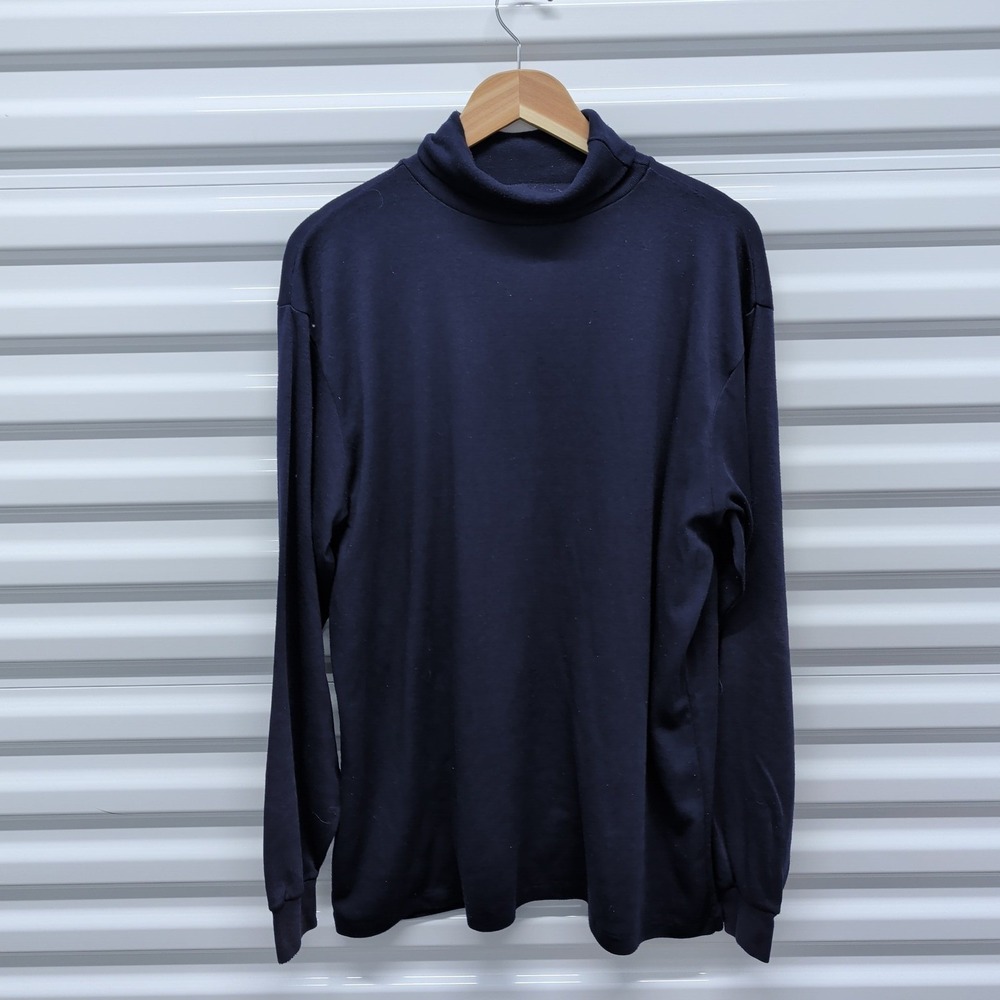 EMS Turtleneck Shirt XXL Mens Navy Blue Vintage Made in USA Long Sleeve Cotton